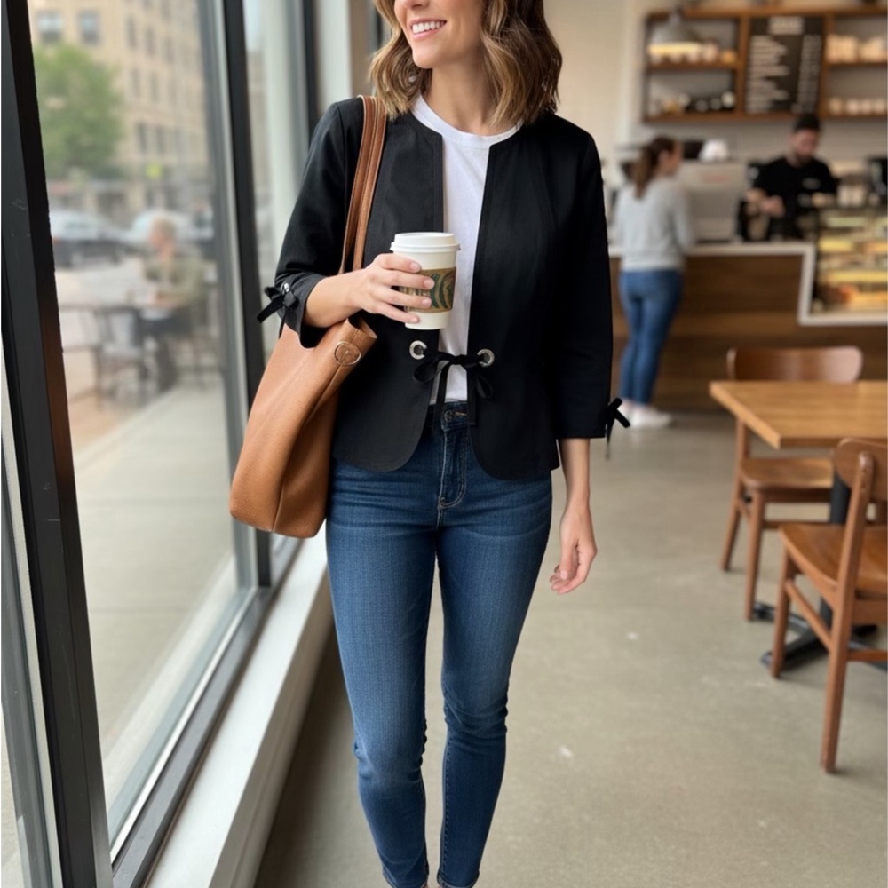Kasper Elegant Black Open-Front Jacket